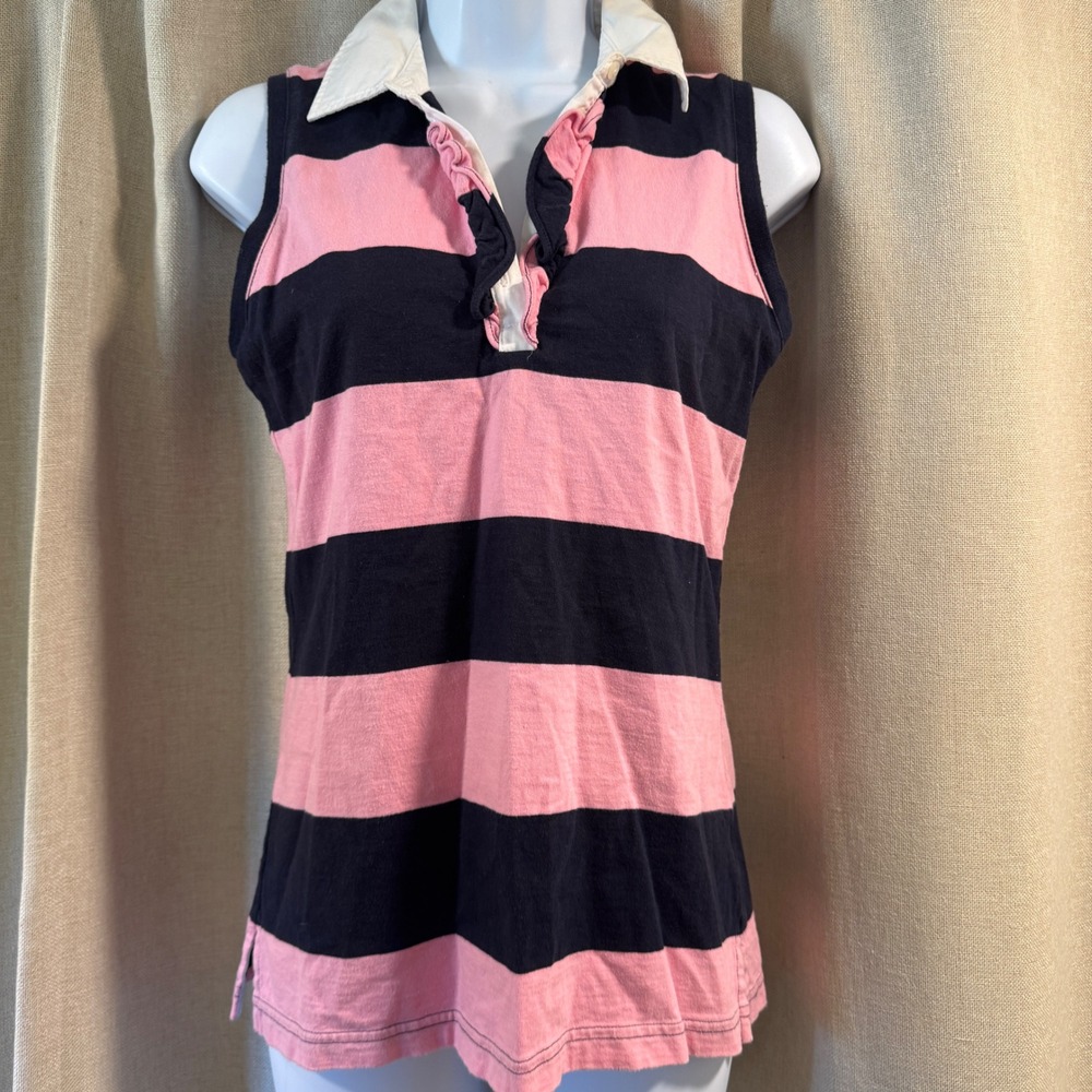 Y2K Tommy Hilfiger Striped Cami Tank Top Pink‎ Navy Preppy Logo S